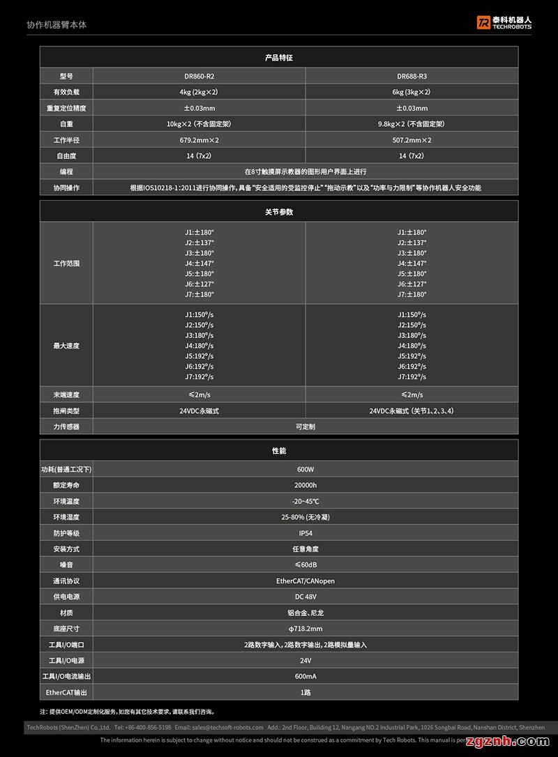 雙臂協(xié)作機器人選型參數